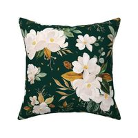 gold magnolia floral on monstera green background - medium