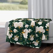 gold magnolia floral on monstera green background - medium