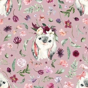 3" spring floral bunny on pink mauve