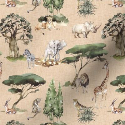 jungle animals on sand linen - small