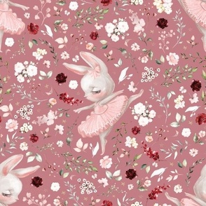 spring ballerina floral bunny on mauve