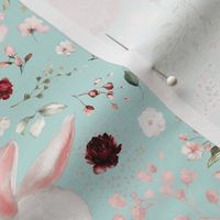 spring ballerina floral bunny on bleached aqua