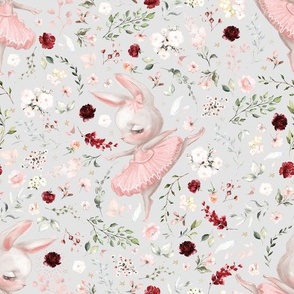 spring ballerina floral bunny on light gray