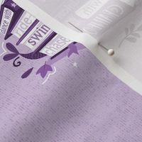 In life as in books dance with fairies, ride a unicorn, swim with mermaids, chase rainbows motivational quote embroidery template // monochromatic violet books