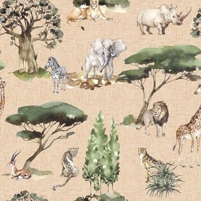 jungle animals on sand linen - medium