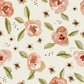 Watercolour roses - peach and olive
