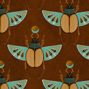 Scarab Beetle Brown Turquoise Earth  Moon Insect Pattern Wallpaper gold  goddess Egyptian Egypt 