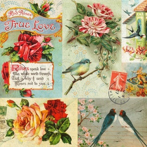 Vintage Love Bird Postcard Collage