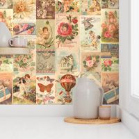 Vintage Farmhouse Collage of Fairies and Flowers