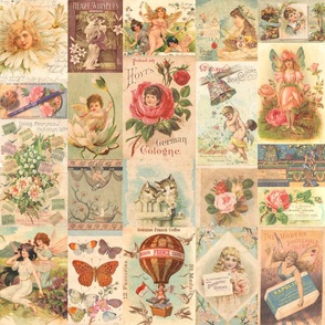 Vintage Farmhouse Collage of Fairies and Flowers