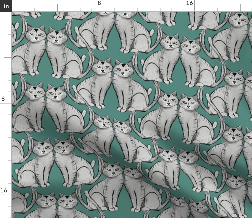 Hand Draw Cat Teal