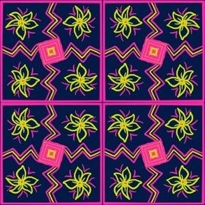6” repeat Symmetrical,geometric hot pink zigzags on 6” tiled block