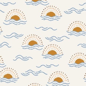 boho sun and waves - terracotta orange and blue - neutral background