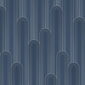Art Deco Rounded Columns - navy blue - silver faux foil - medium scale