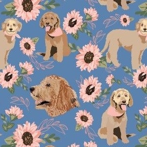 Golden Doodle Dog floral fabric - dog fabric, dog florals - peach Fabric byhotpinkstudio