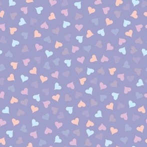 Pastel hearts and silhouettes abstract pattern on a purple background