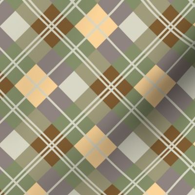 Diagonal Plaid-Peach, Green, Lavender, Putty-M