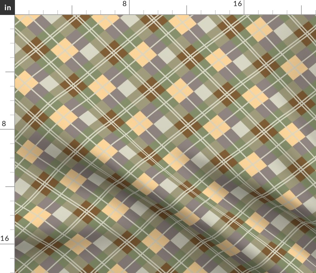 Diagonal Plaid-Peach, Green, Lavender, Putty-M