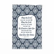 Large 27x18 Panel for Wall Art Hanging or Tea Towel May the Lord Bless You and Keep You Bible Verse Scripture Sayings and Hymns in Navy