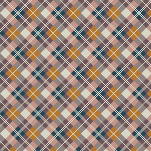 Diagonal Plaid-Pink, Mustard, Aubergine, Putty, Navy-M