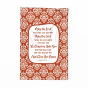 Large 27x18 Panel for Wall Art Hanging or Tea Towel May the Lord Bless You and Keep You Bible Verse Scripture Sayings and Hymns in Rust Sunset Orange