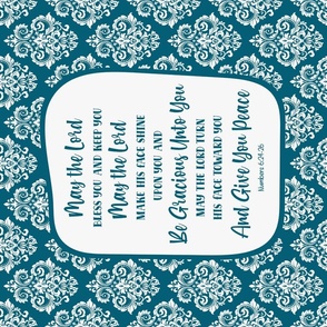 Large 27x18 Panel for Wall Art Hanging or Tea Towel May the Lord Bless You and Keep You Bible Verse Scripture Sayings and Hymns in Peacock Turquoise Blue
