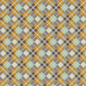 Diagonal Plaid-Sea Glass, Mustard, Aubergine, Ivory-M