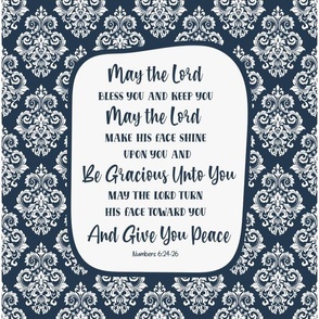 14x18 Panel for Garden Flag Wall Hanging or Hand Towel May the Lord Bless You and Keep You Bible Verse Scripture Sayings and Hymns in Navy Blue