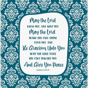  14x18 Panel for Garden Flag Wall Hanging or Hand Towel May the Lord Bless You and Keep You Bible Verse Scripture Sayings and Hymns in Peacock Turquoise Blue