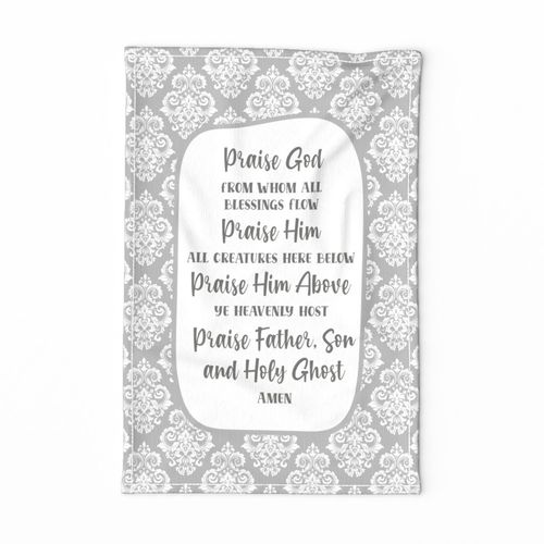 Large 27x18 Panel for Wall Art Hanging or Tea Towel Praise God from Whom All Blessings Flow Christian Doxology Bible Verses Scripture Sayings and Hymns on Silver Grey