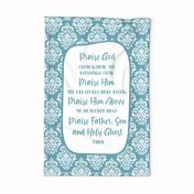 Large 27x18 Panel for Wall Art Hanging or Tea Towel Praise God from Whom All Blessings Flow Christian Doxology Bible Verses Scripture Sayings and Hymns on Soft Aqua Blue