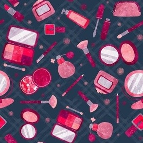 Medium Scale Pink Makeup Artist Accessories Brushes Powder Foundation Blush on Navy