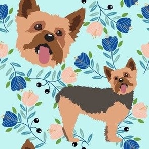 Yorkshire Terrier dog and tulips  Dog Fabric