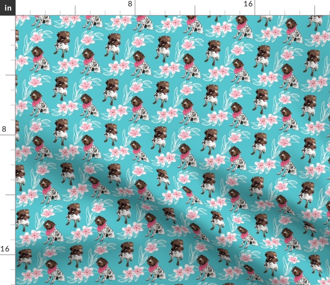Wire Haired Griffon Dog Teal Dog Fabric