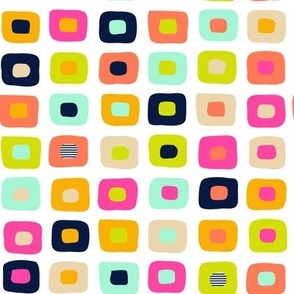 Bright Colorful Irregular Squares Inside Squares on White Ground Non Directional