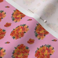 Orange vintage poppies on pink - small