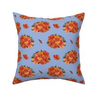 Orange vintage poppies on blue - large