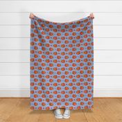 Orange vintage poppies on blue - large