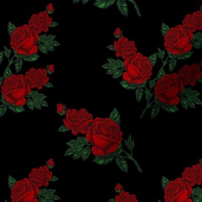 Red vintage rose print on black - medium