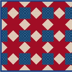 BLOCK 3 QUILT Red Blue and Tan