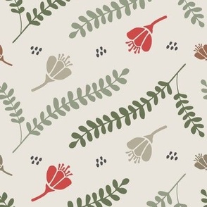 Festive Branches & Flowers - Green, Red, Brown (medium)