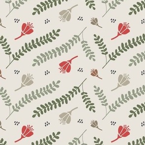 Festive Branches & Flowers - Green, Red, Brown (small)