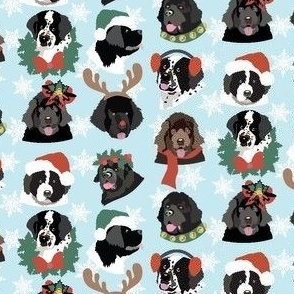 Landseer Holiday Dog Faces small print Christmas Dog Fabric