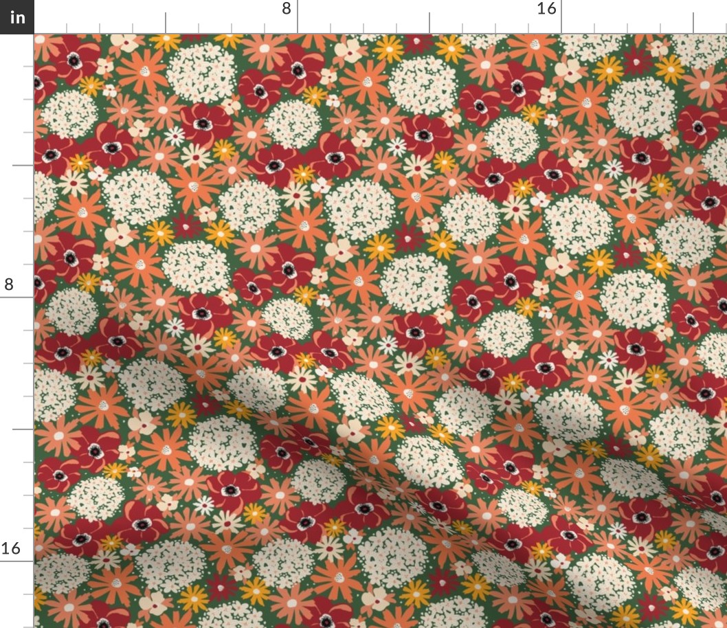 Summer Florals Green Red White Pink - Extra Small