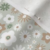 Boho wild flowers blossom flower bed with daisies buttercups and lilies garden summer liberty londen style neutral mist green sage caramel white  LARGE