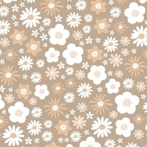 Boho wild flowers blossom flower bed with daisies buttercups and lilies garden summer liberty londen style neutral vintage neutral orange beige sand LARGE
