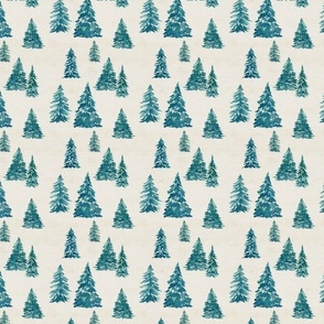 Blue Christmas Trees, Rustic Texture - 5x5