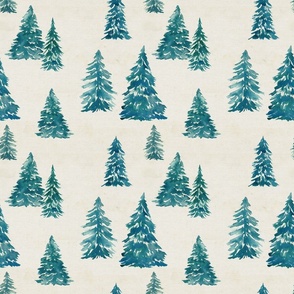 Blue Christmas Trees, Rustic Texture - 9x9