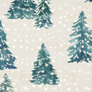 Blue Christmas Tree Snow Sparkles, Rustic Texture - JUMBO