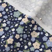 Little romantic flower garden blossom branches and leaves soft nursery seventies vintage sage green blue on navy night